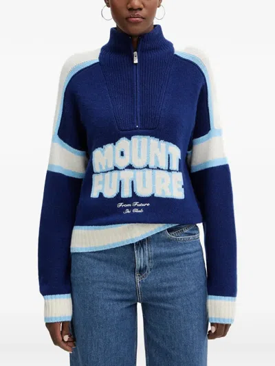 From Future Half-zip Striped Sweater In Blue