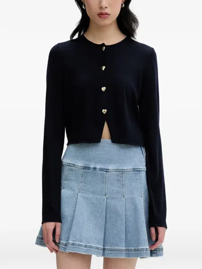 From Future Heart-button Cropped Cardigan In Black