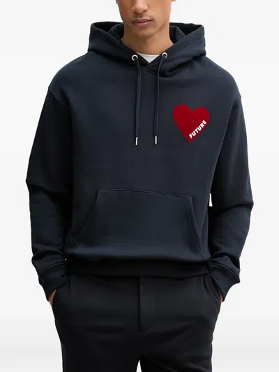 From Future Heart-patch Drawstring Hoodie In Blue