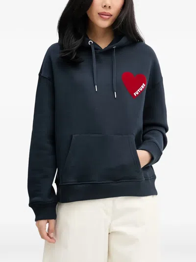 From Future Heart-patch Drawstring Hoodie In Blue
