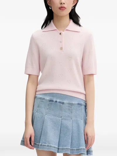 From Future Heart-pointelle Polo Top In Pink