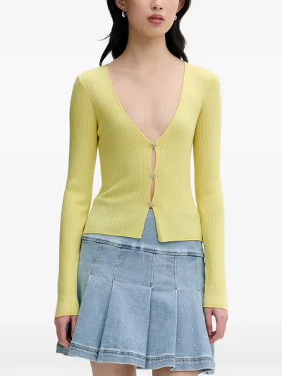 From Future Ribbed-knit Cardigan In Yellow