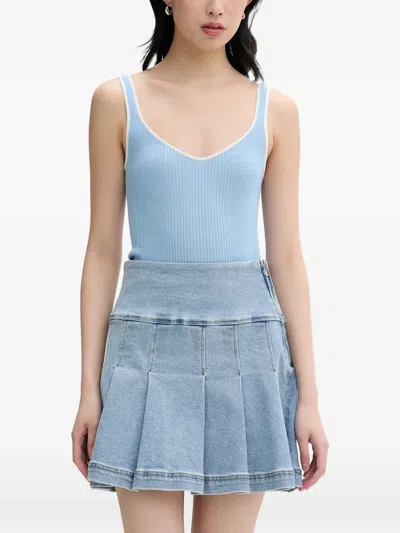 From Future Ribbed-knit Contrast-trim Top In Blue