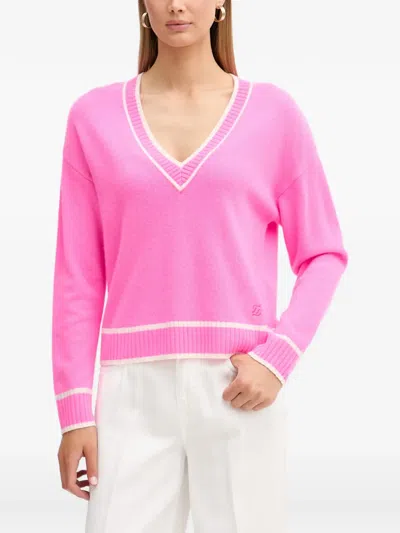 From Future Striped-trim V-neck Sweater In Pink
