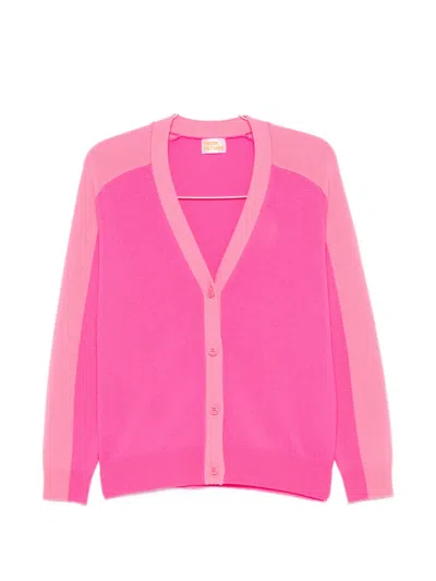 From Future Two-tone V-neck Cardigan In Pink