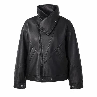 Front Row Shop Women's Black Vintage Two Lapel Leather Jacket