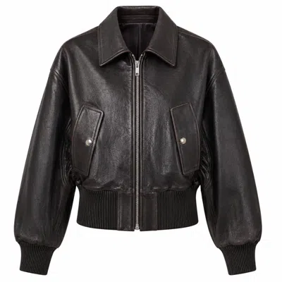 Front Row Shop Women's Brown Leather Bomber Jacket