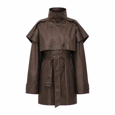 Front Row Shop Women's Brown Lisa  Cape Trench Dark Cherry
