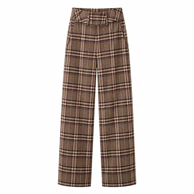Front Row Shop Women's Check Wool Trousers Espresso In Brown