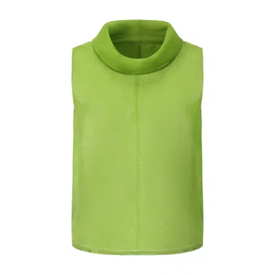 Front Row Shop Women's Green Silk Organza Turtleneck Top