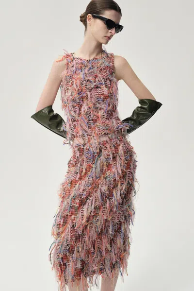 Front Row Shop Women's Julie Fringed Midi Skirt Pink