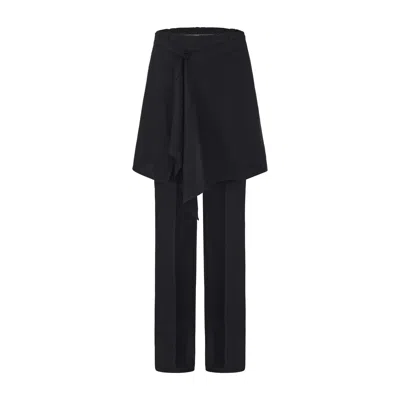 Front Row Shop Women's Layered Skirt Trousers Black
