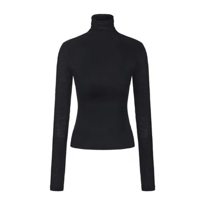 Front Row Shop Women's Open-back Wool Jersey Top Black