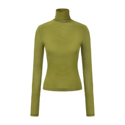 Front Row Shop Women's Open-back Wool Jersey Top Olive Green