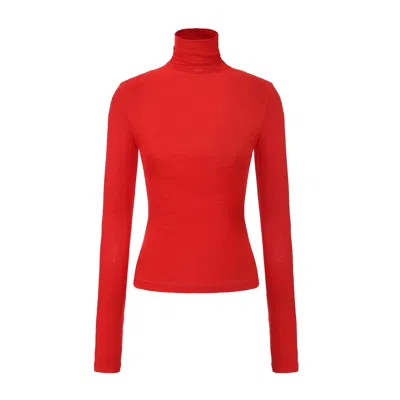 Front Row Shop Women's Open-back Wool Jersey Top Red