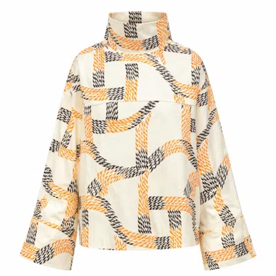 Front Row Shop Women's Printed Reversed Collar Shirt Ivory In White