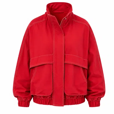 Front Row Shop Women's Red Weekend Flight Parachute Jacket Scarlet