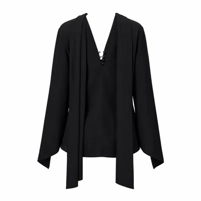 Front Row Shop Women's Reversible Scarf Blouse Black In Blue