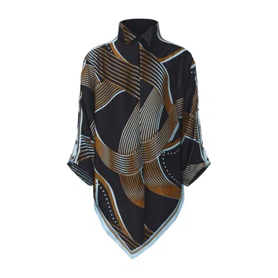 Front Row Shop Women's Scarf Print Top Black And Blue In Multi