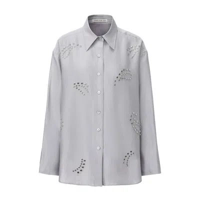 Front Row Shop Women's Stud-embellished Shirt Pale Grey