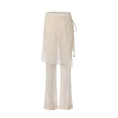 Front Row Shop Women's White Crinkled Gauze Layered Skirt Trousers Ecru