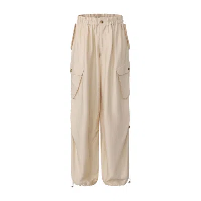 Front Row Shop Women's White Drift Baggy Cargo Trousers Porcelain In Neutral