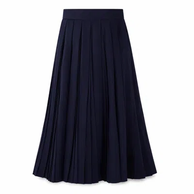 Front Row Shop Women's Wool Blend A-shape Pleated Skirt - Navy Blue