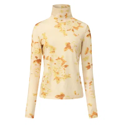 Front Row Shop Women's Yellow Rosetta Long Sleeve Turtleneck Top