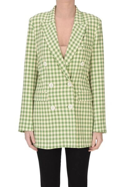 Front Street 8 Checked Print Double Breasted Blazer In Pastel Green