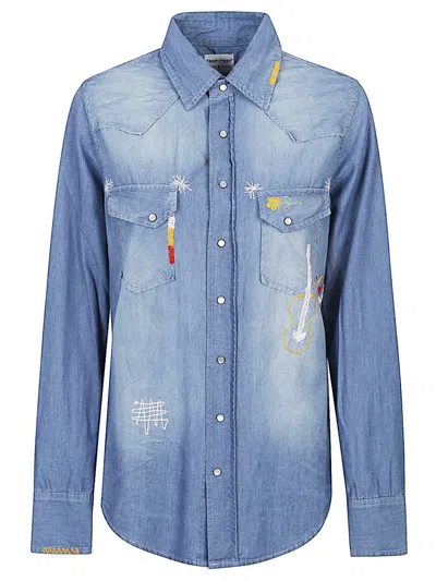 Front Street 8 Denim Cotton Shirt In Clear Blue