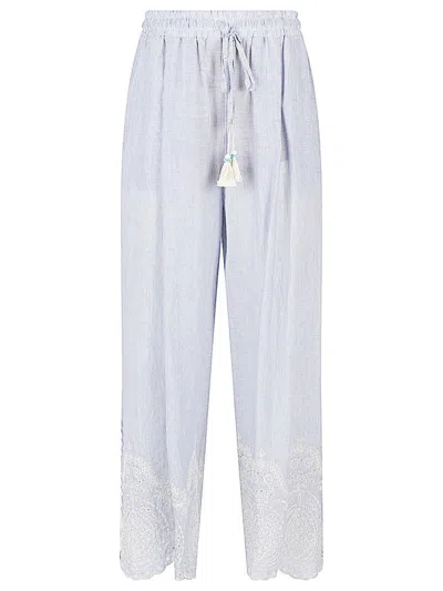 Front Street 8 Embroidered Cotton Trousers In Blue
