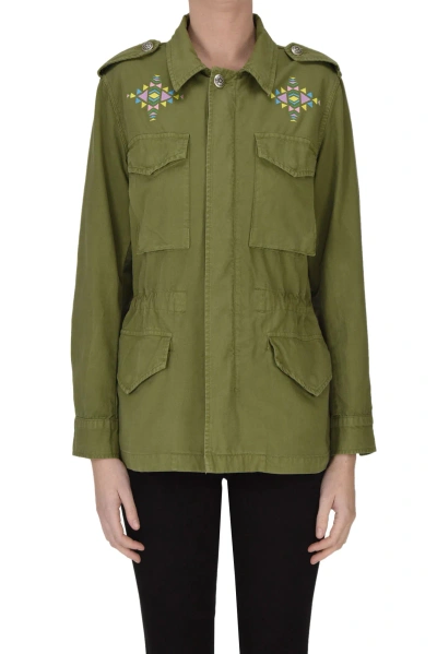 Front Street 8 Embroidered Safari Jacket In Olive Green