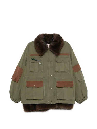 Front Street 8 Faux Fur Detail Cotton Parka Coat In Green