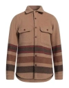 Front Street 8 Man Shirt Camel Size 40 Wool, Polyamide In Beige