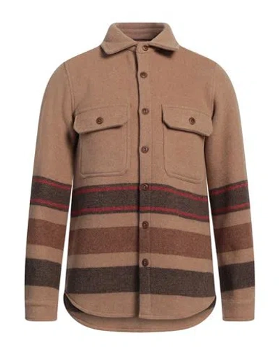 Front Street 8 Man Shirt Camel Size 40 Wool, Polyamide In Beige