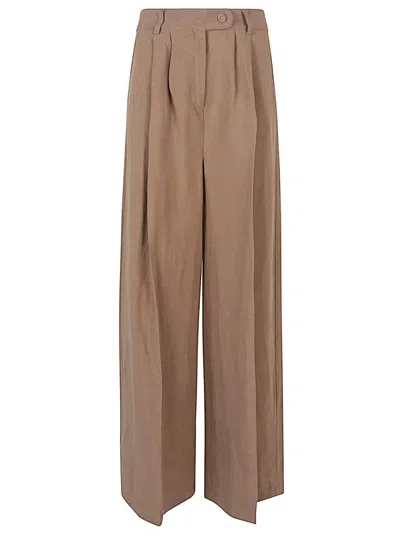 Front Street Brown Linen Blend Wide-leg Trousers