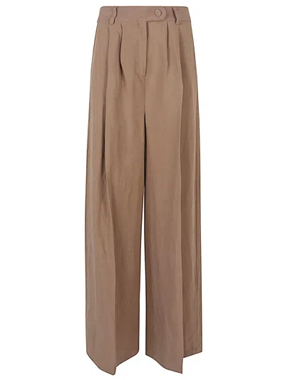 Front Street Brown Viscose Linen Trousers