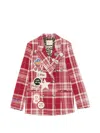 Front Street Patch-embellished Check-pattern Jacket In Red