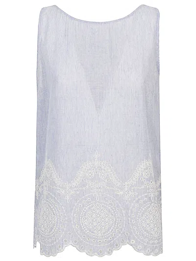 Front Street Light Blue Embroidered Cotton Top