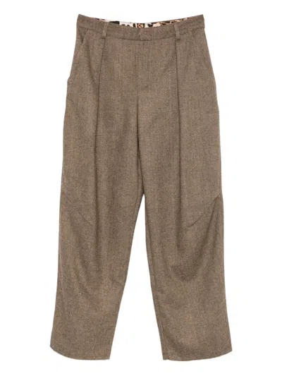 Front Street Pleated-front Dart-detail Trousers In Brown