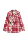 Front Street Patch-embellished Check-pattern Jacket In Red
