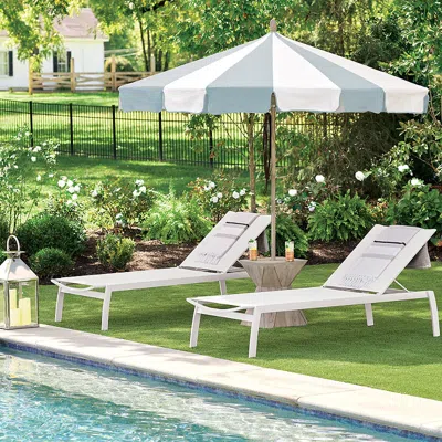 Frontgate 9' Color Blocked Designer Umbrella In Glacier In White