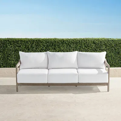Frontgate Alessia Sofa With Cushions In Weathered Teak In White