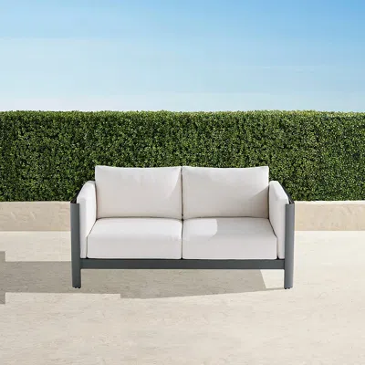 Frontgate Azores Loveseat With Cushions In Matte Black Aluminum In Metallic