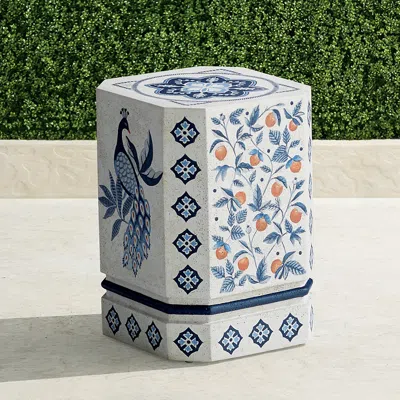 Frontgate Azura Handpainted Accent Stool In Blue