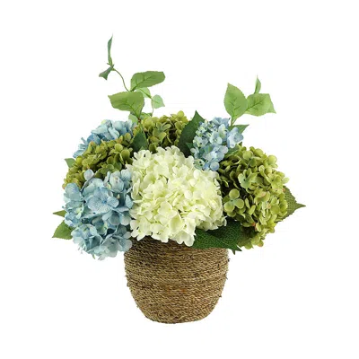 Frontgate Blue Bouquet Arrangement In Rope Vase In Brown