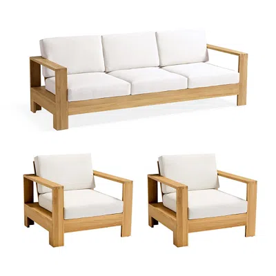 Frontgate Boretto 3-pc. Sofa Set With Two Lounge Chairs In Natural Teak
