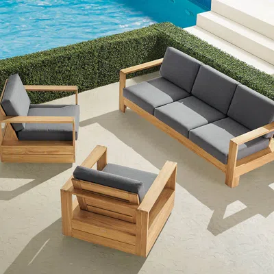 Frontgate Boretto 3-pc. Teak Sofa Swivel Set In Gray