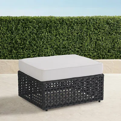Frontgate Bowman Ottoman With Cushions In Graphite Wicker In White