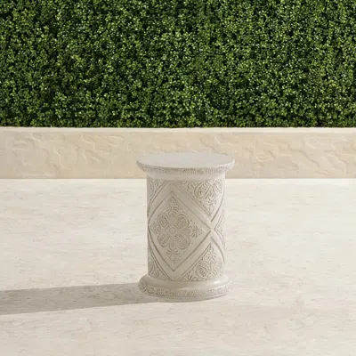 Frontgate Bronte Tile Accent Stool In White